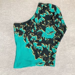 7 for All Mankind Green Silk One Shoulder Top - S